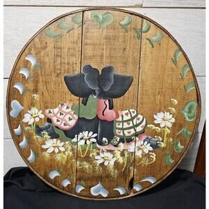 Vintage Country Kids Painted Wood Round Wall Decor 15"